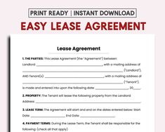 a printable rental agreement is shown with the words easy to use in this form