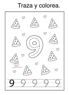 the number nine is for pizza coloring page