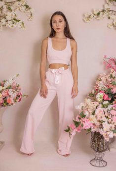 Light Pink Pants, Love Embroidery, Soft Pink Color, Slack Pants, Wide Leg Sweatpants, Pink Sports Bra, Pink Pants, Everything Pink, Clothes Shop