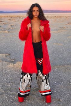 Space Island Faux Fur Heatwave Coat Red Long Hair, Space Island, Cute Rave Outfits, Long Red Hair, Soft Red, Fur Coats, Red Satin, Rave Outfits, Fashion Addict