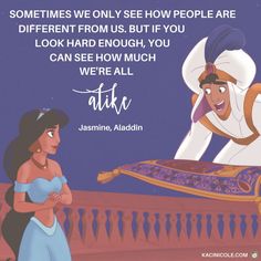 the princess and the frog are looking at each other in front of an image with text that reads, sometimes we only see how people are different