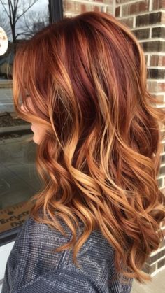 Fall Red Hair Color Autumn Highlights, Copper Brown Hair With Blonde Highlights, Red Orange Brown Hair, Brown Red And Blonde Hair, Red Hair With Blonde, Orange Brown Hair, Hairstyles For Fall, Narcissa Malfoy, Red Hair With Blonde Highlights