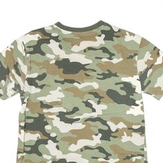 Item is in good used condition. >Size: L >Armpit To Armpit: 17" >Armpit To Cuff: 4" >Collar To Hem: 26" Camouflage All Over Print Cotton Tops, Camouflage All-over Print Cotton Tops, Green Military Crew Neck Top, Green Military Style T-shirt With Crew Neck, Green Military Crew Neck T-shirt, Green Military Style Crew Neck T-shirt, Green Military Style Tops With Graphic Print, Camouflage Military Style Tops For Streetwear, Camouflage Shorts