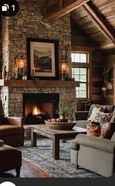 a living room filled with furniture and a fire place