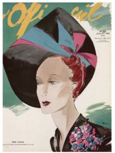 an old fashion magazine cover with a woman wearing a hat