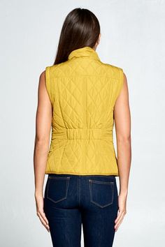 QUILTED VEST - 100%POLYESTER Solid Spring Vest For Layering, Solid Color Vest For Spring Layering, Versatile Sleeveless Vest For Winter, Yellow Sleeveless Vest For Fall, Versatile Tank Vest For Spring, Versatile Fitted Vest For Fall, Yellow Sleeveless Top For Fall, Solid Sleeveless Vest For Fall, Casual Tank Vest For Fall