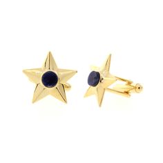 A pair of gilded gold stars are accented with dots of polished semi-precious stones. A style staple for the sophisticated male. A stylish pair of cufflinks that are as fun and unique as the man who wears them. They make a perfect gift for him. Available in Green Jade And Blue Sodalite. This product comes in a beautiful vegan leather pouch. Measurements: 0.8"L x 0.8"W Made In USA 1928 Jewelry Collection From the vaults of rich European capitals to the antique laden attics of old American estates, Vintage Adjustable Star Jewelry, Vintage Star-shaped Jewelry For Party, Vintage Star-shaped Party Jewelry, Vintage Adjustable Star-shaped Jewelry, Vintage Collectible Cufflinks, Custom Corporate Gifts, Chic Fashionista, 1928 Jewelry, Blue Sodalite