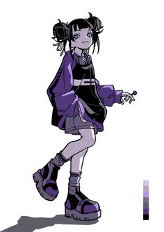 a drawing of a girl in purple and black