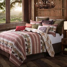 HiEnd Accents Bear Trail Reversible Quilt Set QL1815-FQ-OC Red Lodge Bedding, King Quilt Sets, Mountain Quilts, Lush Decor, Rustic Bedding, Rustic Cabin Decor, Quilt Bed, King Quilt, Reversible Quilt