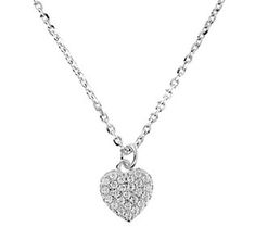 Add romantic charm to your look with this petite heart pendant and chain. It's beautifully studded with cubic zirconia Diamonique simulated diamonds to enhance any look. Cubic Zirconia Heart Charm Pendant Necklace, Heart Shaped Cubic Zirconia Necklace With Pave Setting, Diamond White Heart Charm Necklace In Cubic Zirconia, Silver Heart Necklace With Pave Setting, Silver Heart Shaped Necklace With Pave Setting, Cubic Zirconia Heart Pendant Necklace Brilliant Cut, Valentine's Day Cubic Zirconia Necklaces With Pave Setting, Valentine's Day Cubic Zirconia Necklace With Pave Setting, Brilliant Cut Cubic Zirconia Heart Pendant Necklace