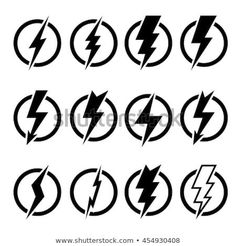 set of lightning and thunder bolt logos