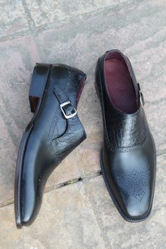 Handmade Classic Black Monk Alligator Dress Shoes sold by LeatherLooms. Shop more products from LeatherLooms on Storenvy, the home of independent small businesses all over the world.