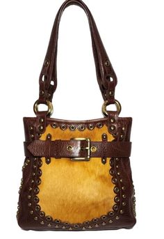 Double Handle Shoulder Bag With Brass Hardware, Chic Calf Hair Shoulder Bag For Everyday Use, Brown Calf Hair Tote Shoulder Bag, Calf Hair Satchel Bag, Brown Calf Hair Satchel Shoulder Bag, Calf Hair Shoulder Bag With Leather Handles, Boho Chic Outfits, Brown Canvas, Hendrix