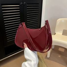 Burgundy Bag, Beg Tangan, Trendy Shoulder Bag, Patent Leather Handbags, Commuter Bag, Mua Sắm, Square Bag, Guangzhou