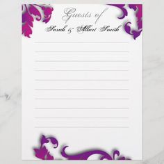 an elegant purple and white wedding advice card