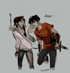 two people standing next to each other with arrows in their hands and the words alex above them