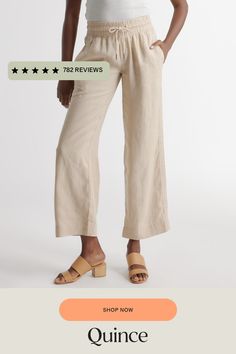 Looks like effortless style. Feels like pajamas. We love these wide-leg linen lounge pants from our best-selling European linen collection for casual work days, lazy weekends, and vacation vibes. Relaxed fit, elastic waistband, drawstring, and functional front pockets (obvi).  | Quince | Women's 100% European Linen Wide Leg Pants in Driftwood, Size Large Linen Lounge Pants, Linen Lounge, Linen Wide Leg Pants, Silk Tee, Linen Collection, Vacation Vibes, Linen Tank, Wide Leg Linen Pants, European Linens