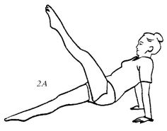 a drawing of a woman doing an exercise with one leg on the ground, and another hand in the air above her head