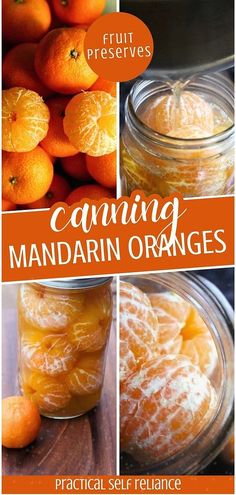 oranges in jars with text overlay that reads canning mandarin oranges practical self reliance