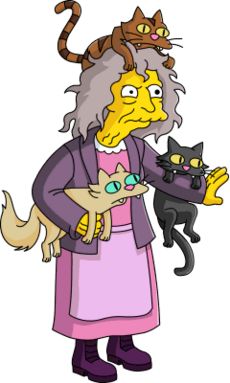 an old woman holding two cats in her arms