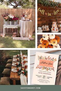 an outdoor fall wedding with pumpkins and flowers