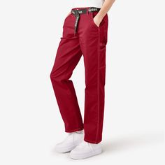 For the ladies who like to work hard and play even harder, we've got you covered. Dickies Women's High Waisted Carpenter Pants deliver all the utility of a traditional carpenter pant paired with perfectly feminine styling. Sturdy with a bit of stretch, nothing is going to stop you from showing up for every adventure. Red Relaxed Fit Pants For Workwear, Dickies Women, Carpenter Pants, Working Woman, Free Offer, Web Store, Free Shopping, The Modern, Pants For Women