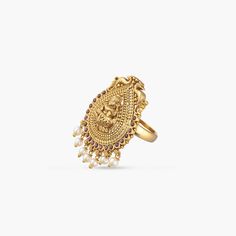 Description: Flaunt your festive style with our exquisite antique gold plated finger ring. The intricate nakshi design showcases a captivating Lakshmi motif at its center, surrounded by graceful peacock motifs, Kempu stones, and delicate pearl drops. Details & Specifications: Materials used: Brass Alloy with Antique Gold Plating Weight - Finger Ring 9.70 gm, Length - Adjustable 4cm Make it custom Want to make it a custom Finger Ring? Sure! Reach out to us at support@tarinika.com and we’ll be hap Nakshi Design, Peacock Motifs, Buy Jewellery Online, Indian Jewellery Design, Traditional Earrings, Kundan Earrings, Indian Earrings, Antique Necklace, Kundan Jewellery