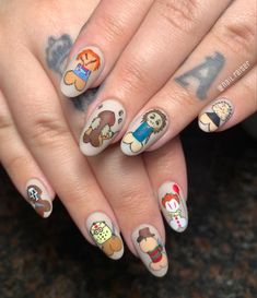 Ugly Christmas Nails Funny, Funny Acrylic Nails, Characters On Nails, Cringe Nails, Christmas Character Nails, Weird Nails, Ugly Nails, Spongebob Nails, Cartoon Nail Designs