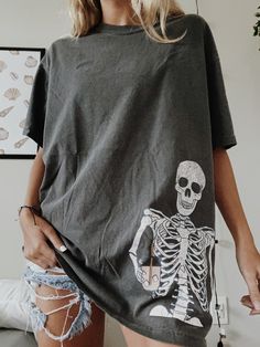 ICED COFFEE SKELETON TEE – Olive Lynn Coffee Skeleton, Diy Shirts, Coffee Tees, Skull Tee, Tshirt Ideas, Skull Print, Off White Color, Christmas Wishlist, Cool Tees