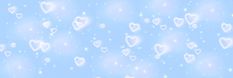 many hearts are floating in the air on a blue background with white stars and snow flakes