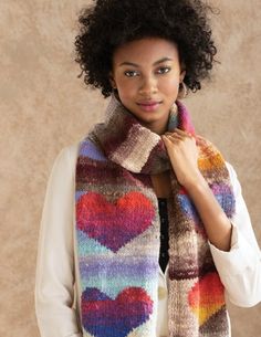 Noro Love Scarf, free digital knitting pattern download using Kureyon Noro Knitting, Heart Scarf, Intermediate Knitting Patterns, Noro Yarn, Heart Blanket, Knitting Magazine, Hooded Scarf, Knitting Kits, Stockinette Stitch