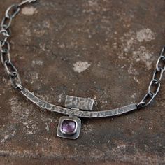 Amethyst silver necklace. Dimensions: -stone 0,6 cm, 0.24 inches -length 45 cm, 17.7 inches