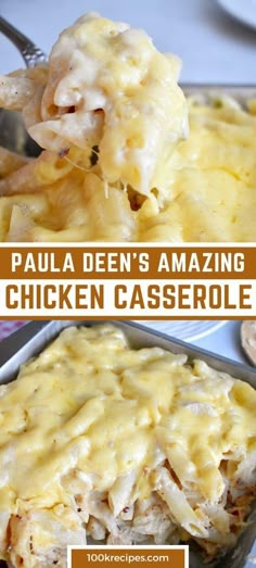 two pictures of chicken casserole with text overlay