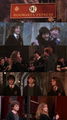 harry potter and hermione's hogwarts express scene collage from the movie