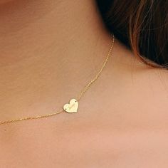 14K Solid Gold Heart Necklace/ Heart Name Necklace/ Love | Etsy Handmade Minimalist Heart Necklace For Valentine's Day, Simple Everyday Heart Charm Necklaces, Dainty Heart Necklace For Everyday Wear, Minimalist Handmade Heart Necklace For Everyday, Everyday Minimalist Handmade Heart Necklace, Simple Heart Necklace For Mother's Day, Personalized Minimalist Heart Necklace For Everyday, Heart Shaped Necklace For Mother's Day, Dainty Heart Necklace For Everyday And Mother's Day