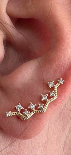 a close up of a person's ear with some piercings on it