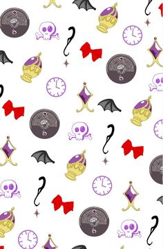 an image of a pattern with clocks and skulls on white background that is seamless