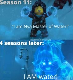 the lego movie is shown in two different languages, one saying i am nya master of water