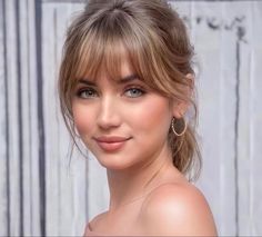 Hairstyles for Special Occasions: Dress Up in Style Wedding Hairstyles Fringe, Cheek Bone Bangs, Bangs Large Forehead, Bangs Across Forehead, Elegant Bangs Hairstyle, Fringe Curtain Bangs Curly Hair, Cute Shoulder Length Hairstyles With Bangs, Fringe Hairstyles Oval Face, Wedding Hair Styles With Bangs