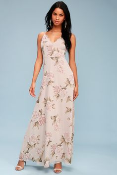 Blush Evening Dress, Taupe And Green, Elegant Maxi Skirt, Garden Wedding Dress Guest, Lulus Maxi Dress, Floral Bridesmaid Dresses, Purple Maxi Dress, White Prom Dress, Formal Dresses Gowns