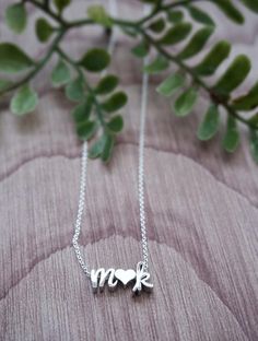 Customized Couples Necklace, Script Cursive Initials Necklace in Silver - Boyfriend Girlfriend Neckl Personalized Sterling Silver Name Necklace For Anniversary, Custom Name Heart-shaped Silver Necklace, Silver Heart Shaped Custom Name Necklace, Silver Heart-shaped Custom Name Necklace, Silver Initial Pendant Name Necklace For Anniversary, Mother's Day Sterling Silver Monogram Charm Necklaces, Custom Sterling Silver Necklace With Initials For Anniversary, Mother's Day Personalized Silver Initial Necklace, Sterling Silver Monogram Charm Necklace For Mother's Day