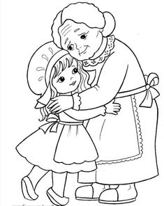 an adult and child hugging each other in black and white