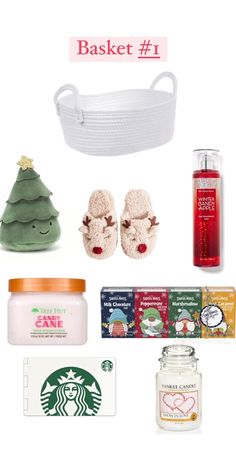 the contents of a starbucks gift set including shoes, body butter, and other items