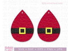 two red leather tears with black and yellow santa claus's hat on them