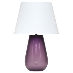 a purple lamp with a white shade on it