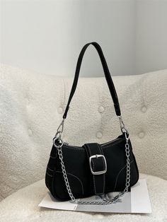 Y2k Bags, Trendy Shoulder Bag, Bags For Teens, Chain Pattern, Trendy Handbags, Baguette Bag, Black Shoulder Bag, Mua Sắm, Small Handbags