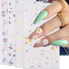 5D Nail Art Stickers, Flower Nail Decals Embossed Daisy Floral Nail Art Stickers Self-Adhesive Nail Art Supplies Blossom Leaf Bunny Spring Nail Decoration Acrylic Nails for Women Girls(4 Sheets) Daisy Nail Art, Flower Bride, Bunny Nails, Daisy Nails, Floral Nail Art, Nail Art Sticker, Flower Nail, Diy Nail Art, Flower Nail Art