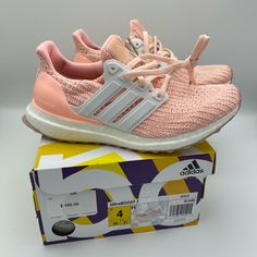 Brand New!! Adidas Youth Size 4 Ultraboost (Pink/Cloud White/White) B43510. Should Fit Like A Wmns 5.5! Pink Running Shoes With Boost Midsole, Pink Running Shoes With Boost Midsole For Light Sports, Pink Running Shoes For Light Sports With Boost Midsole, Pink Cushioned Athleisure Running Shoes, Pink Athleisure Sneakers For Running Errands, Pink Cushioned Footbed Running Shoes For Athleisure, Pink Sneakers With Air Max Cushioning, Pink Sneakers With Air Max Cushioning For Errands, Pink Running Shoes With Laces For Light Sports