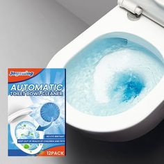 an automatic toilet bowl cleaner next to it's packaging