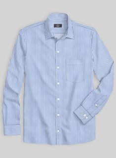 Get ready to steal the show in our Italian Lombardo Celestial Blue Stripes Shirt. This stunning shirt is adorned with a celestial blue stripe pattern that adds a trendy and stylish touch to your look. Our shirt is crafted from breathable fabric and keeps you comfortable and looking sharp all day long.  Make it a must-have for any fashion-conscious wardrobe collection today, and step up your style game in a big way. 
 
Made according to your measurements for the special you. 
  Pamper yourself, g Blue Long Sleeve Dress Shirt With Striped Collar, Blue Vertical Stripes Formal Tops, Blue Vertical Stripes Top For Formal Occasions, Blue Vertical Striped Tops For Formal Occasion, Elegant Blue Shirt With Vertical Stripes, Elegant Blue Dress Shirt With Striped Collar, Blue Stripes Pattern, Celestial Blue, Striped Shirt